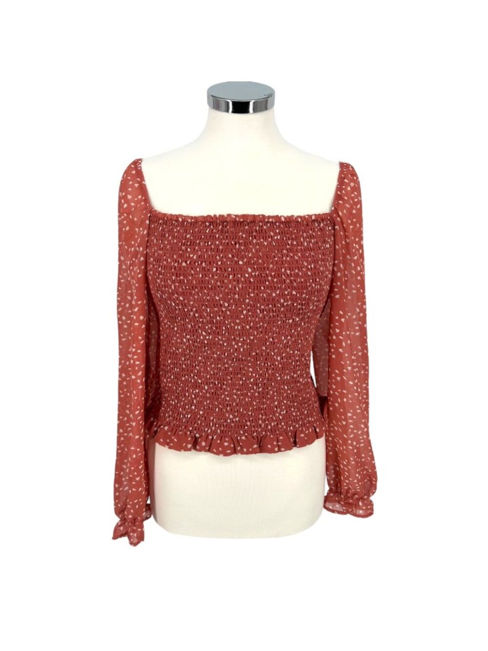 LUSH Reyna Cottagecore Peasant Polka Dot Sheer Sleeve Blouse Pink Size XL NWT